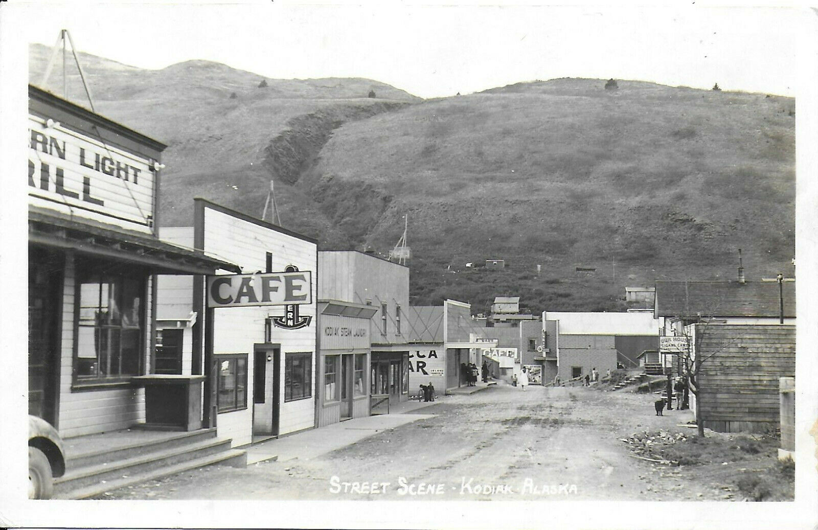1939 RPPC of a Street Scene in Kodiak Alaska with Numerous Buildings