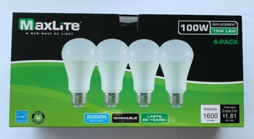 4 Maxlite Dimmable Led Daylight Light Bulb 15-watt 100 Watt Replacement 5000k