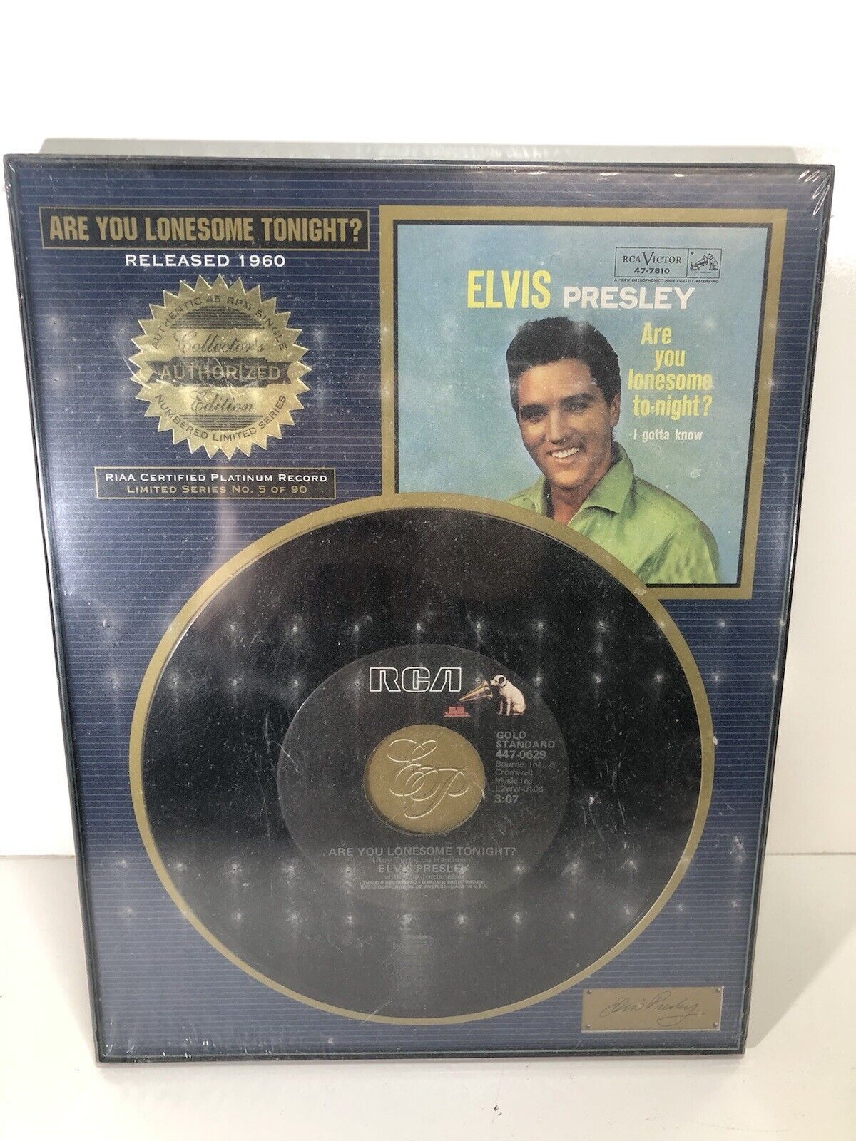 Limited Elvis Presley Collectors Edition 45 RPM Single Plaque-Lonesome Tonight