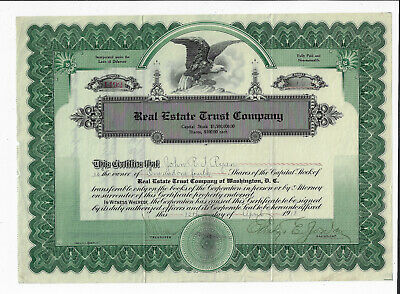 DISTRIC of COLUMBIA1915 Real Estate Trust Co of Washington DC Stock Certificate