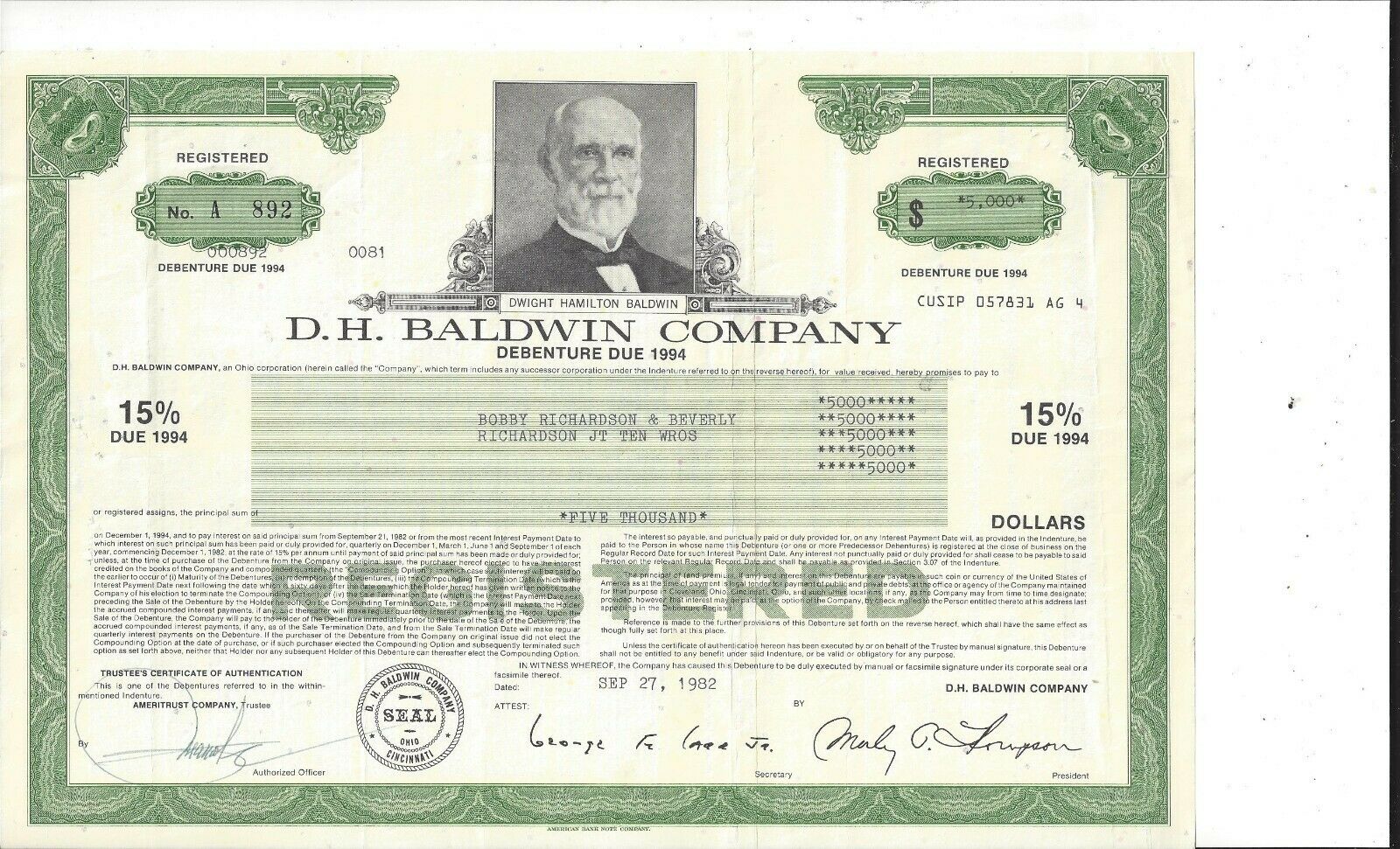 D.h. Baldwin Company.....debenture Due 1994