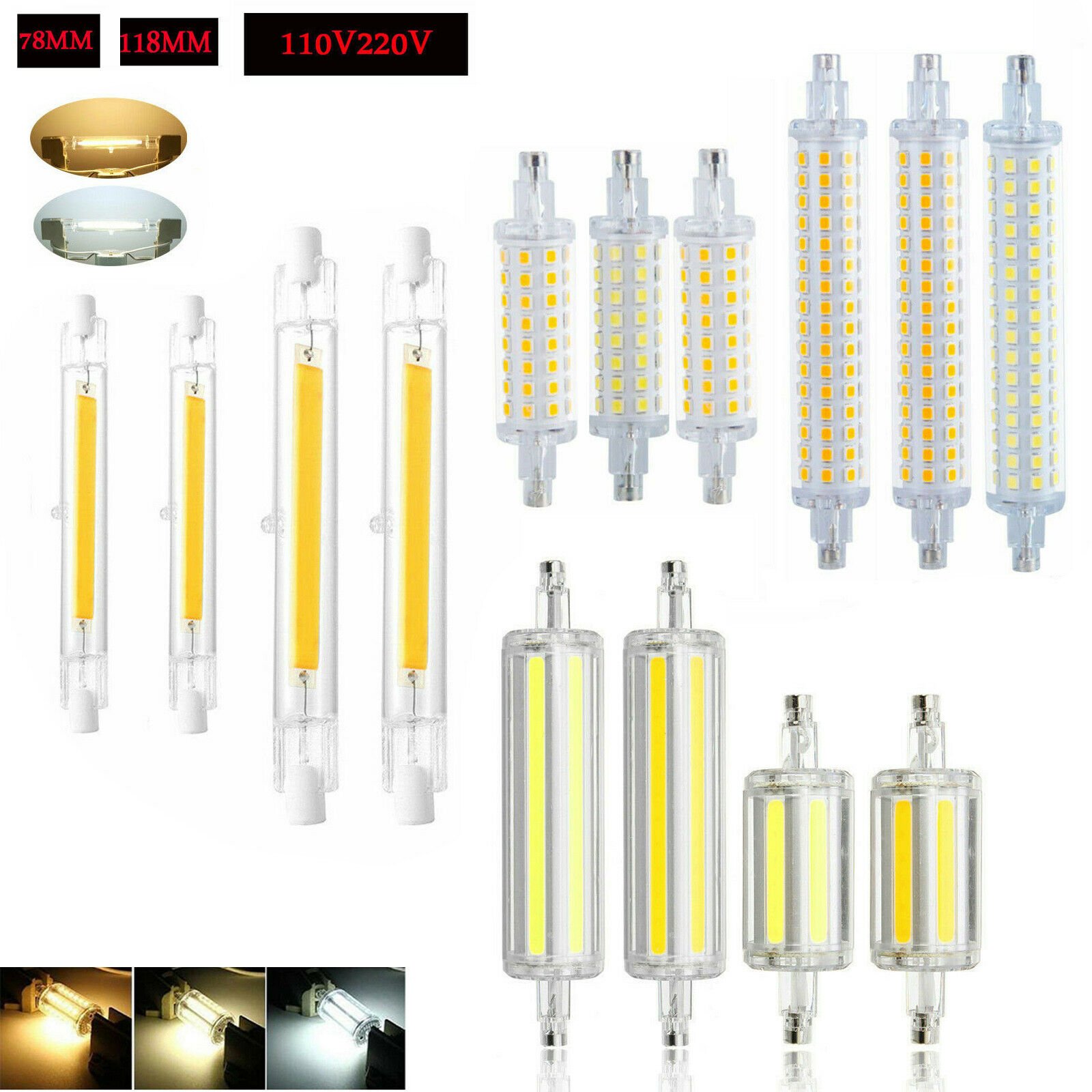 LED R7S Light Bulbs 78mm 118mm COB SMD 6W 12W 16W 25W J78 J118 Glass Tube Lamp