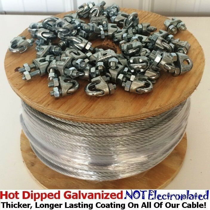 Steel Aircraft Cable Wire Rope Hot Dipped Steel Galvanized Cable w/ Cable Clamps