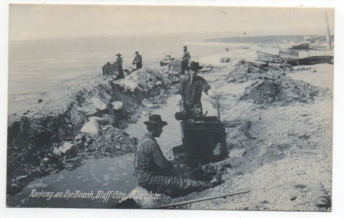 1910 Postcard of Mining Scene on the Beach at Bluff City Alaska