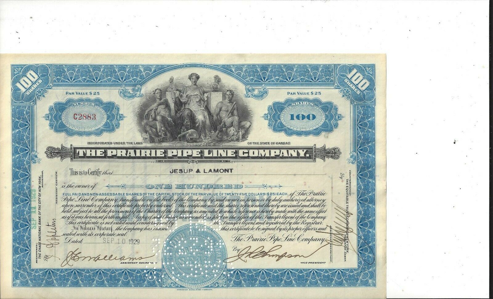 The Prairie Pipe Line Company......1929 Common Stock Certificate