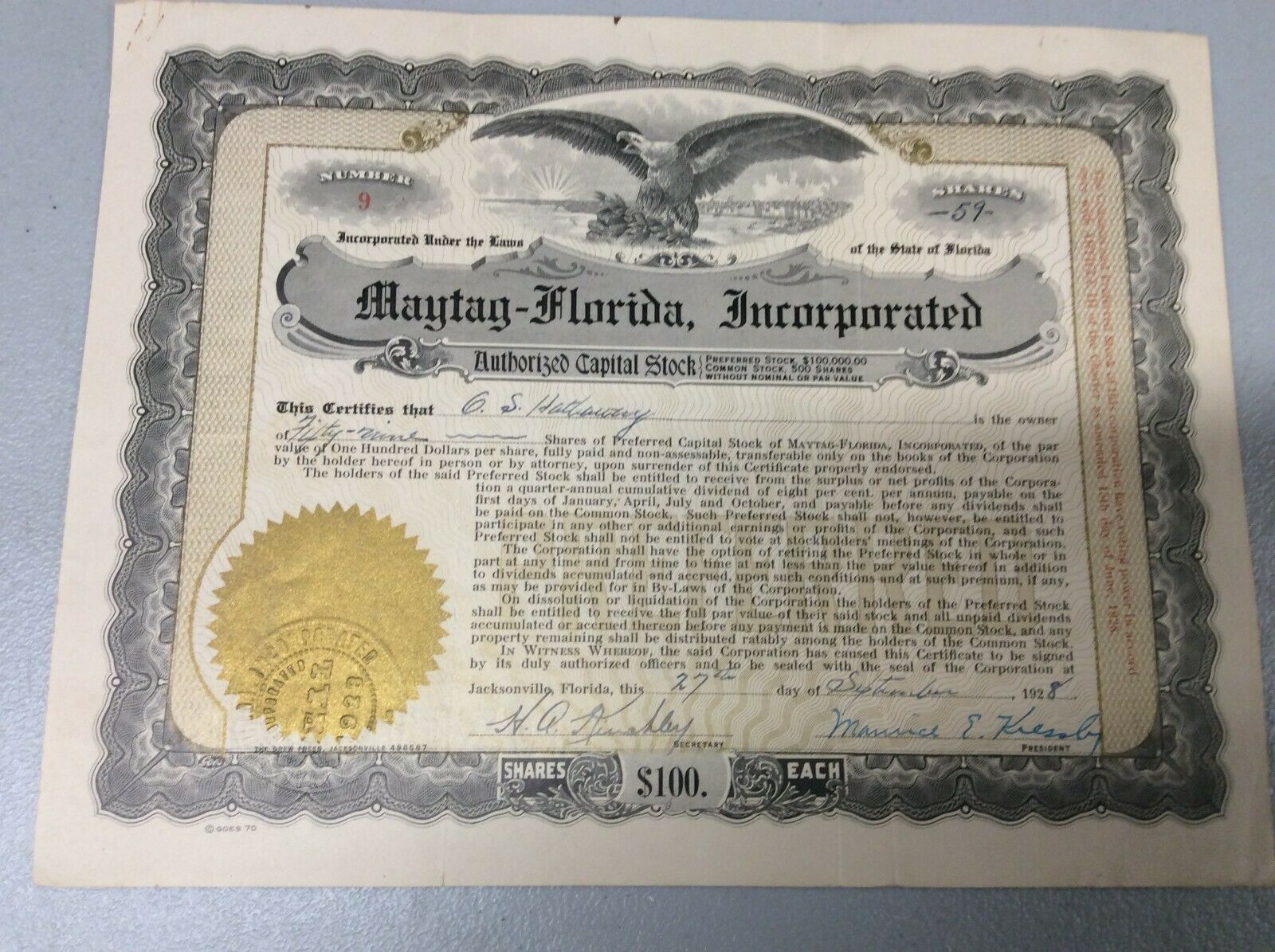 Maytag-florida Incorporated 1928