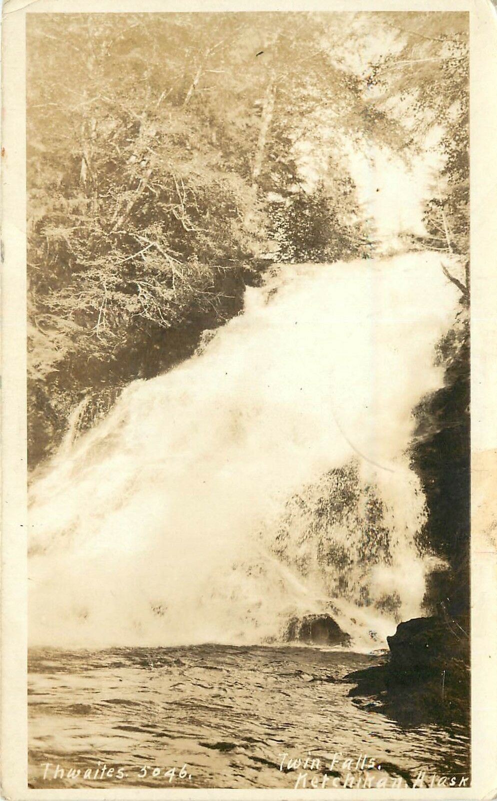 1910-1930 Thwaites Real Photo Postcard 5046; Twin Falls, Ketchikan Alaska AK