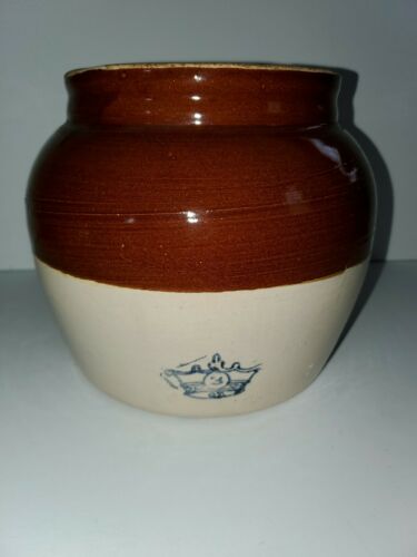 Vintage Blue Crown Stoneware Bean Pot  3 quart