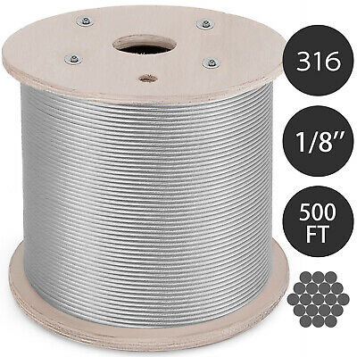 Vevor T316 1/8" 1x19 Stainless Steel Cable Wire Rope (500ft)