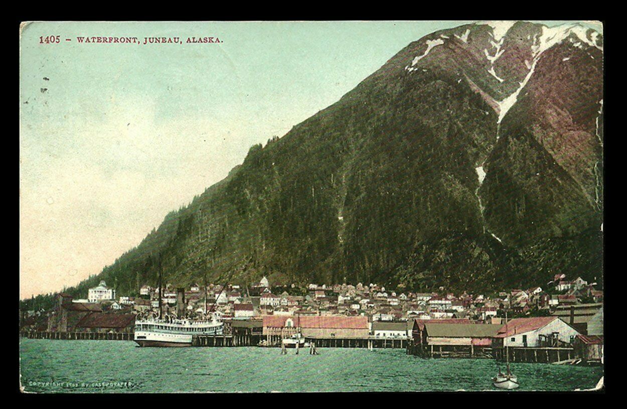 Juneau Alaska Postcard 1909 Waterfront Ferry Docked AK PC
