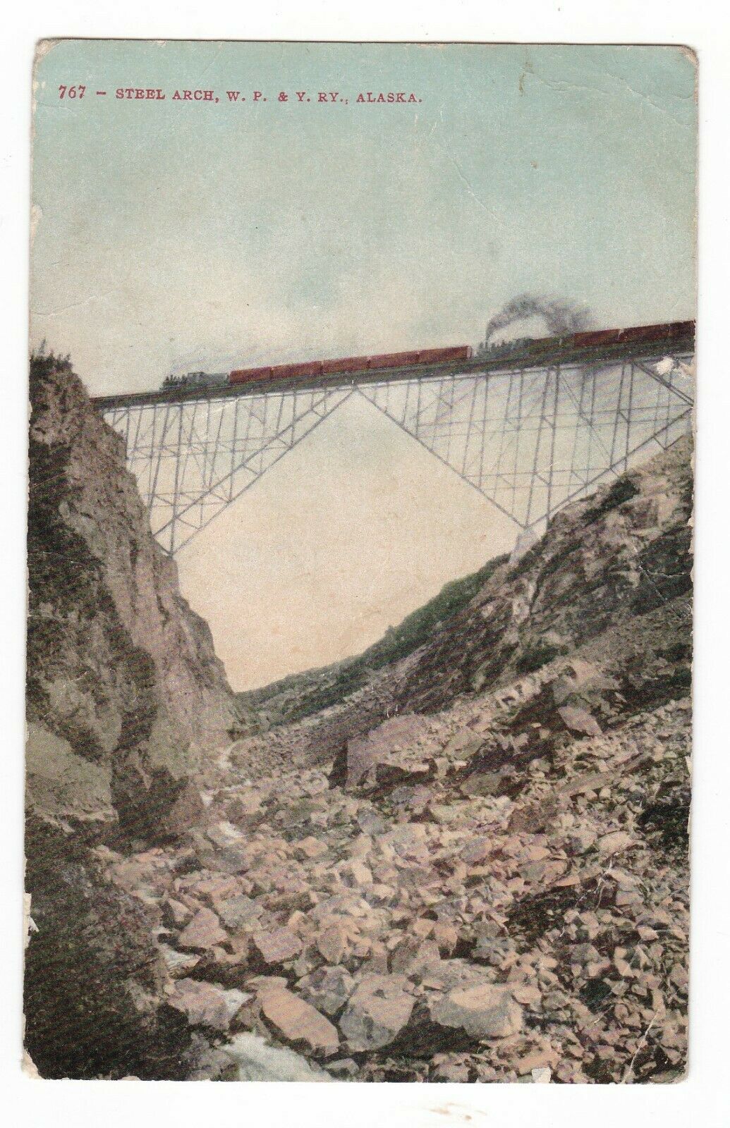 1912 Sitka Alaska Wp&y Railroad Arch Bridge Steam Train Vintage Postcard Ak Old