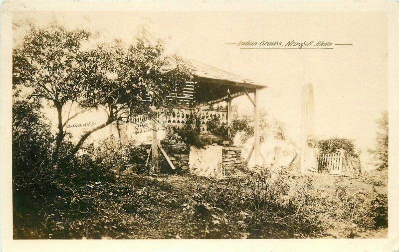 Tlinglet Native American Indian Graves Wrangell Alaska 1939 RPPC Postcard 13015